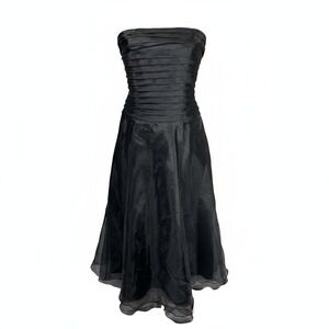 Bari Jay Black Strapless Ruffled Bodice Chiffon Layered Hem Formal Dress Size 6‎